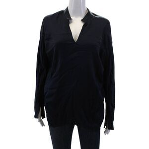 Maria + Cornejo Womens Silk Long Sleeve V Neck Blouse Navy Size 4